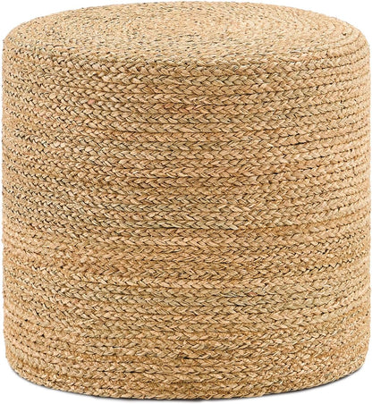 Handwoven Ottoman Pouf, Natural Seagrass Footstool, Round Braided Outdoor Seat with Sturdy Frame
