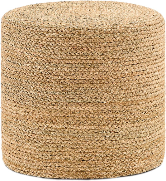 Handwoven Ottoman Pouf, Natural Seagrass Footstool, Round Braided Outdoor Seat with Sturdy Frame