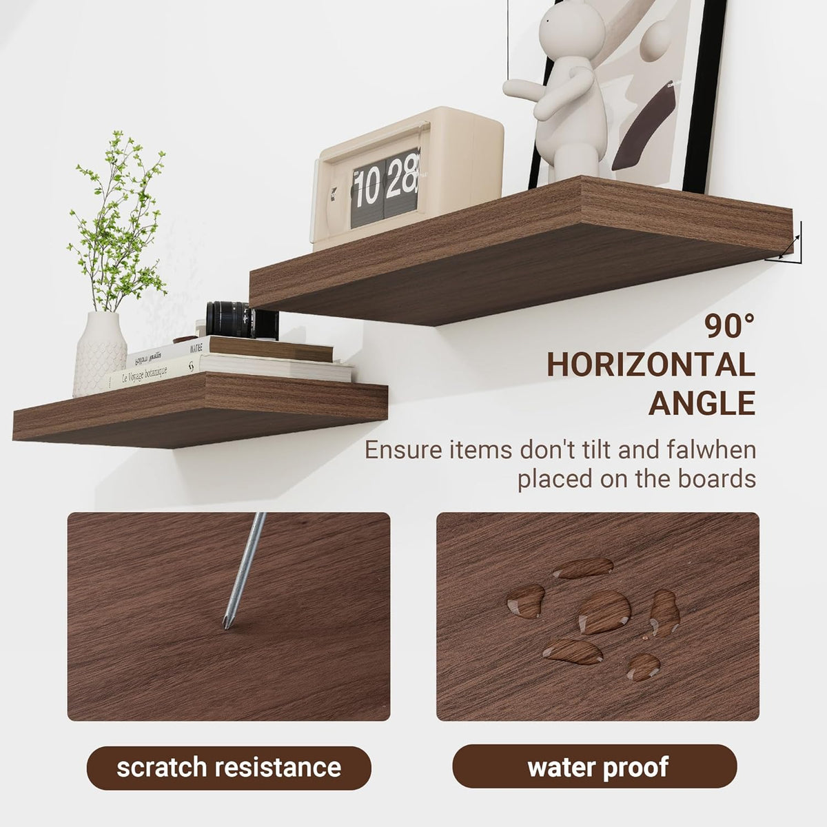 16 Inch Floating Shelves, 16"x9.25"x1.5" Inch Deep Floating Shelves for Wall, Wooden Shelves for