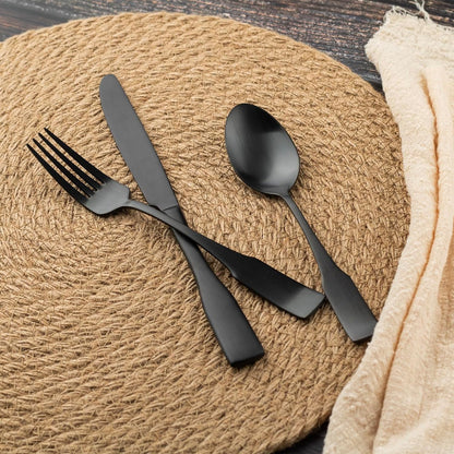 Alata Kate Black Satin 40-Piece Silverware Set, Service for 8, Stainless Steel Flatware Set, Matte