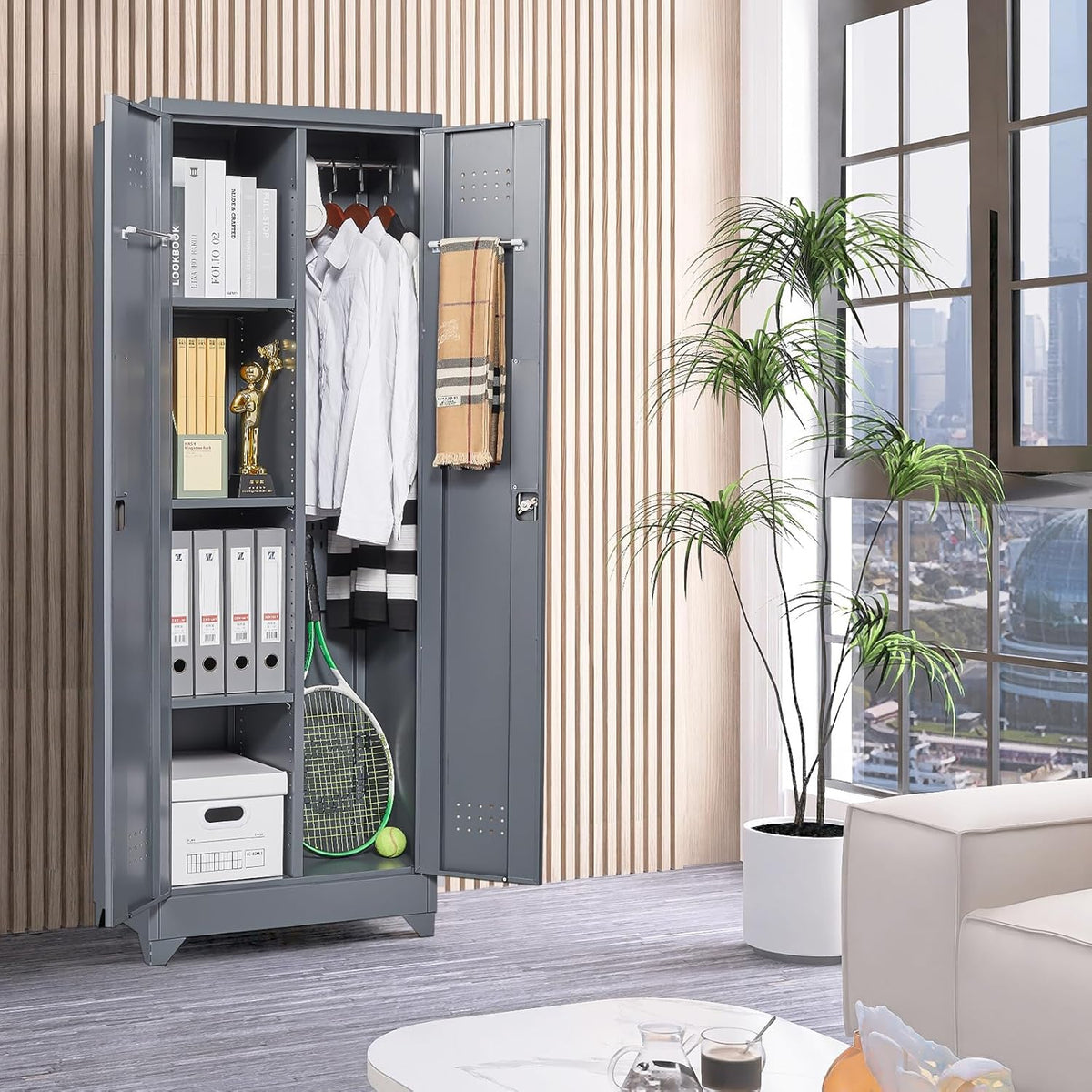 Storage Cabinet,Metal Locking Cabinets with Doors and Shelves,Functional Garage Storage Cabinet for