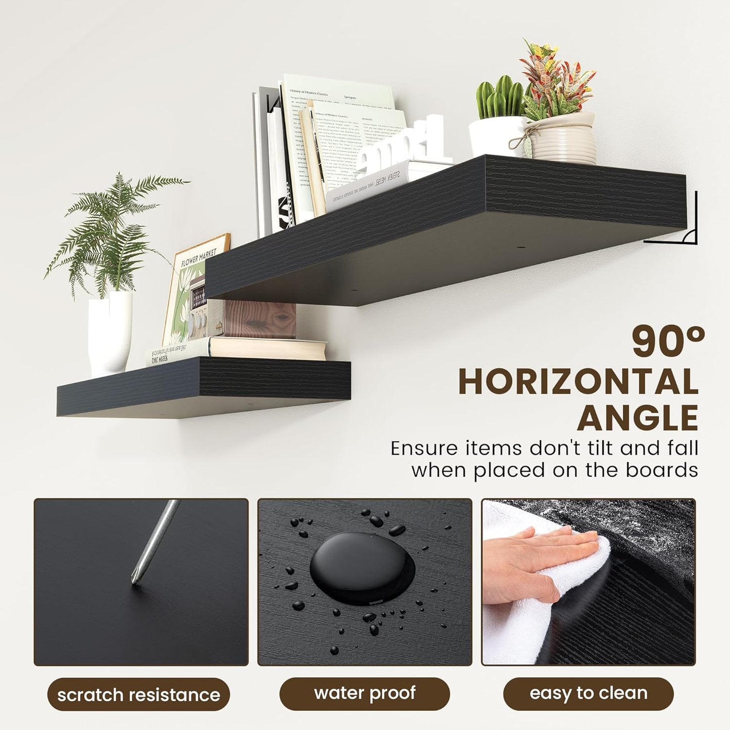 Deep Floating Shelves for Wall | 36 Inch Wide x 12 Inch Deep Black Floating Shelves | 36W x 12D