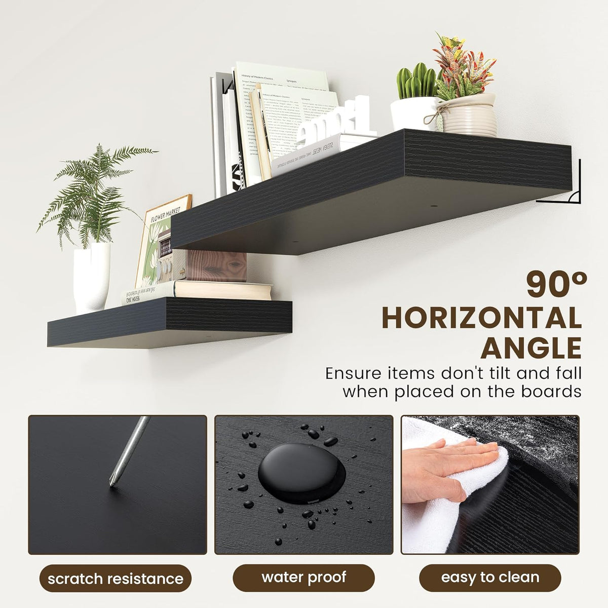 Deep Floating Shelves for Wall | 36 Inch Wide x 12 Inch Deep Black Floating Shelves | 36W x 12D