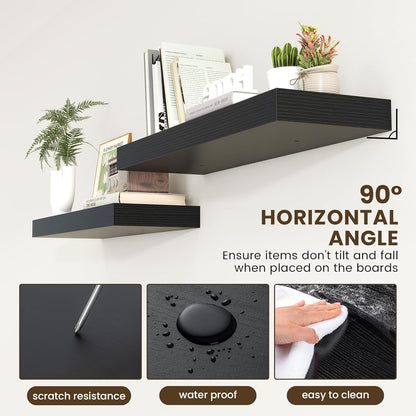 Deep Floating Shelves for Wall | 36 Inch Wide x 12 Inch Deep Black Floating Shelves | 36W x 12D