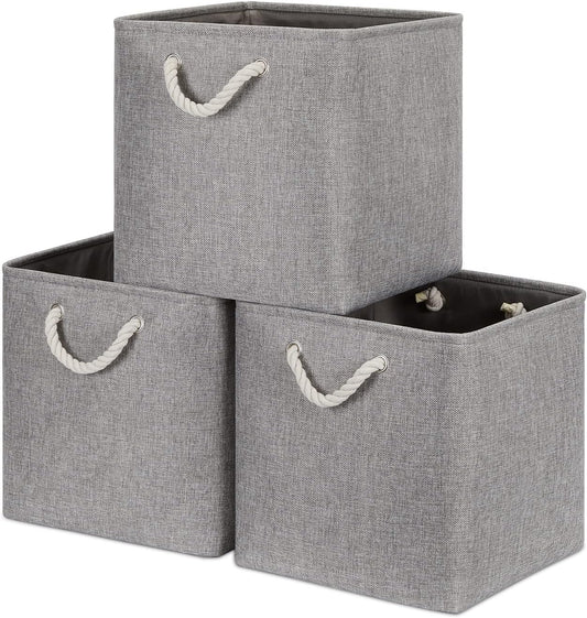 Bidtakay Grey Baskets Foldable Storage Cube Bins 13x13x13 Cube Storage Organizer Closet Set of 3
