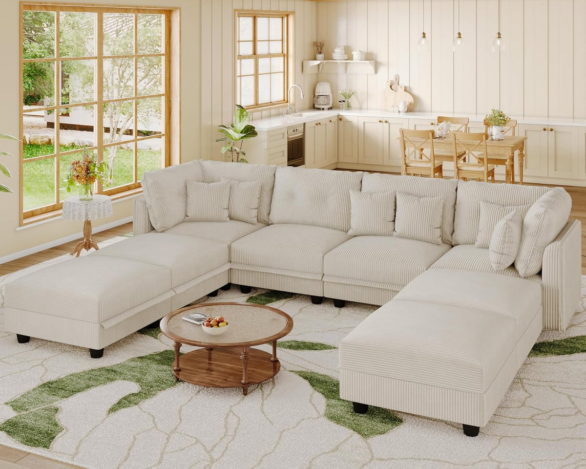 LLappuil Modular Sectional Sofa with Storage Seats, Corduroy Convertible Modular U Shaped Sectional