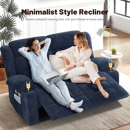Loveseat Recliner Sofa, 2 Seater Minimalist Style Fabric Manual Pull Tab Reclining Loveseat with