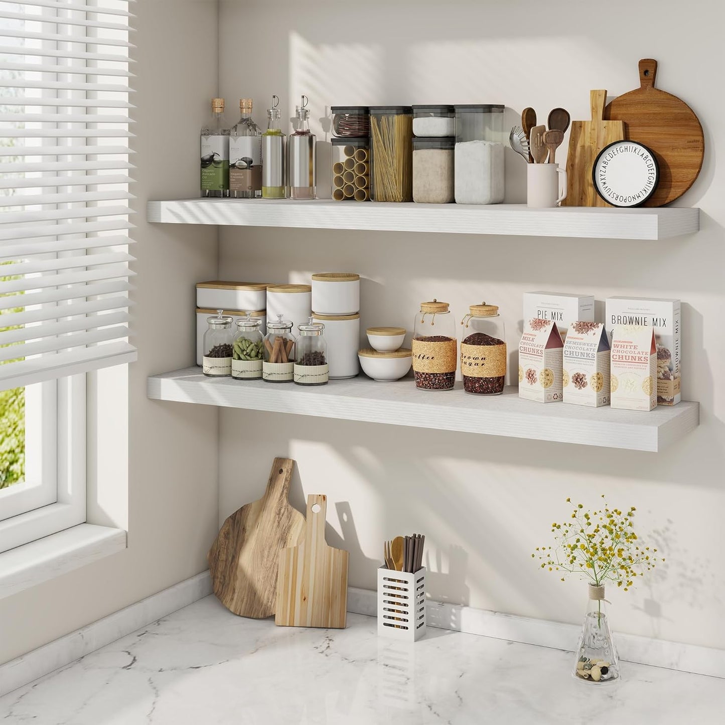 Fun Memories 40" Rustic Wood Floating Shelves with Invisible Brackets for Storage & Decor, Deep