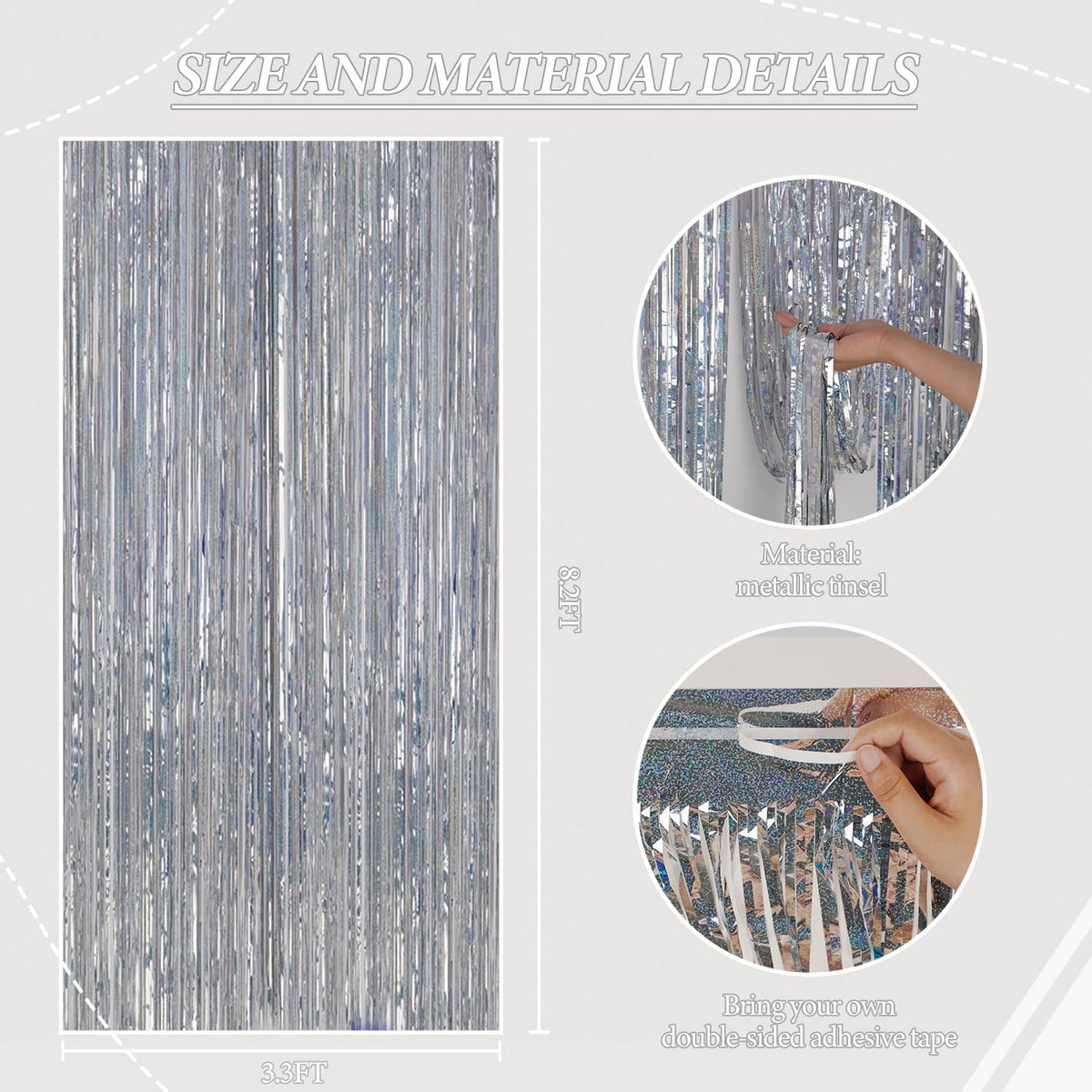 3 Pack Foil Fringe Backdrop - Laser Silver Shiny Tinsel Curtains for Party Decoration/Photo Booth