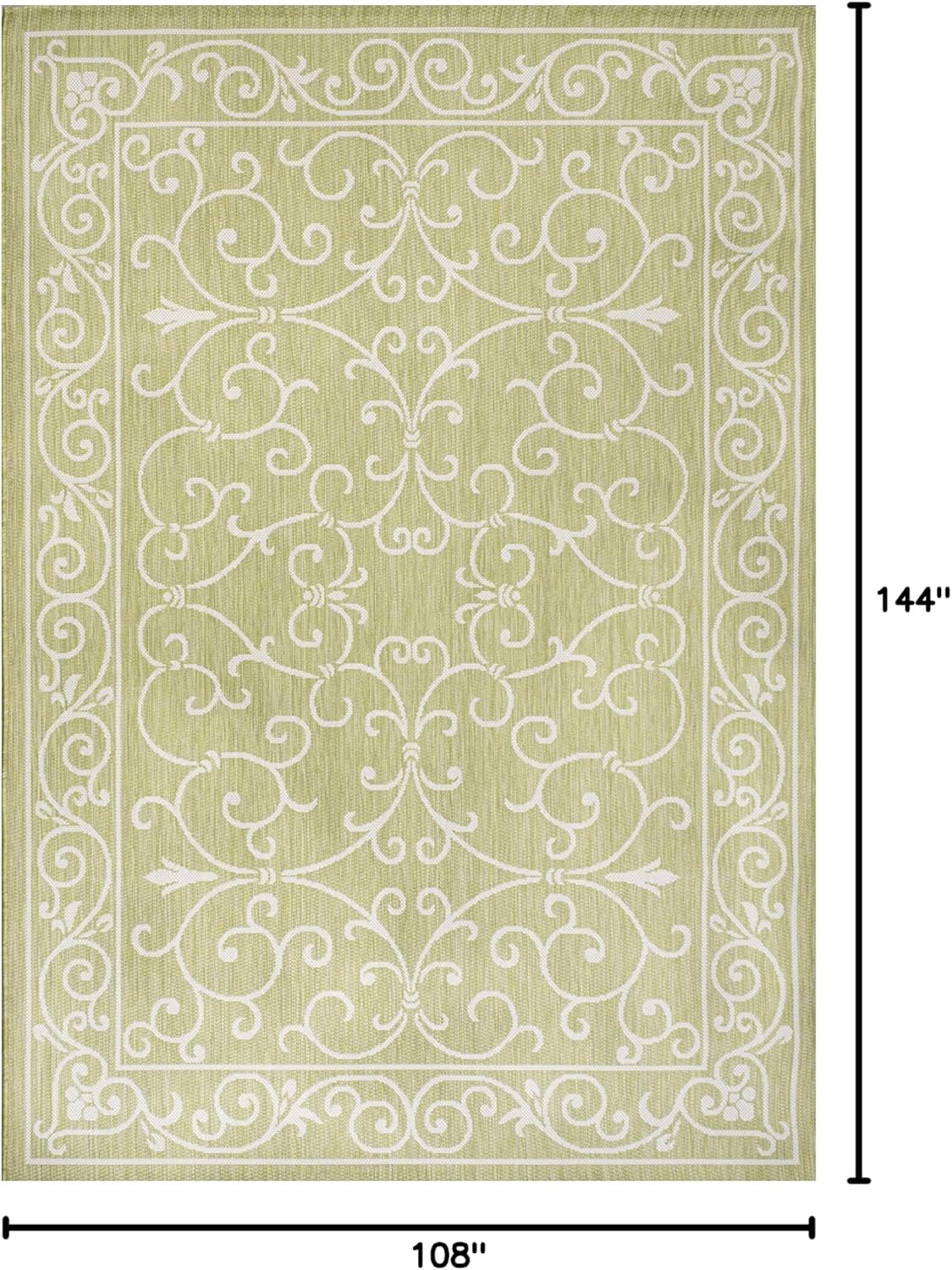 JONATHAN Y Vintage Filigree Indoor Outdoor Area Rug 9X12 Green/Cream, Charleston Textured Weave for