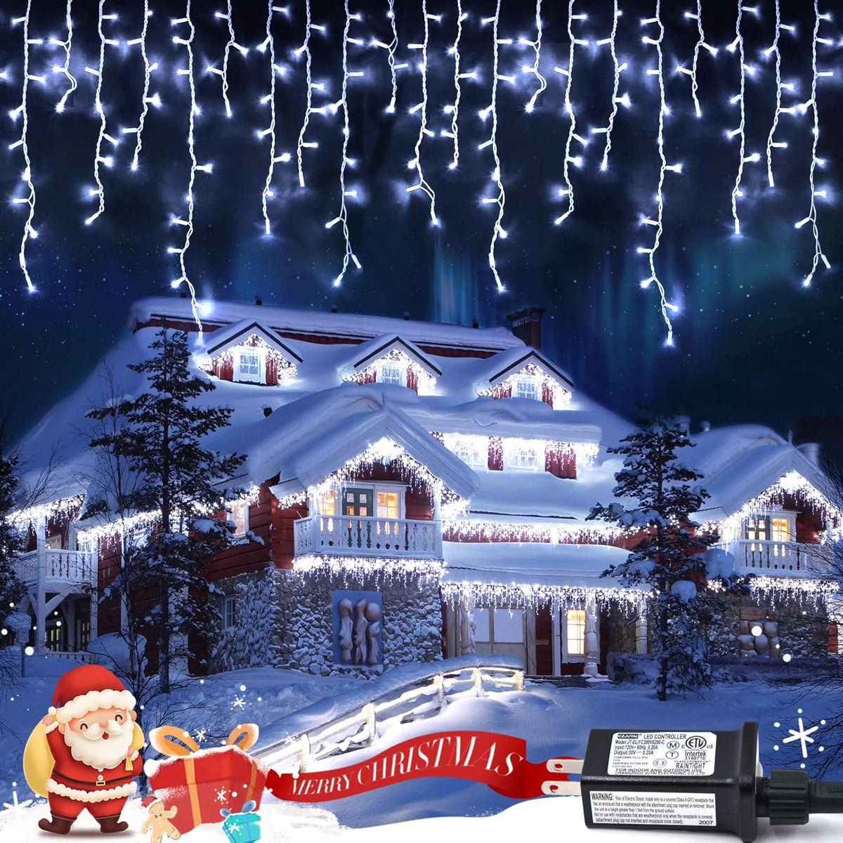 JMEXSUSS Christmas Icicle Lights for Outside: 800 LED White Icicle Lights Outdoor Waterproof