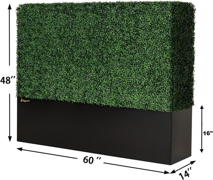 Artificial Boxwood Hedge Divider Wall with Black 201 Stainless Steel Planter Box (60" L X 48" H X