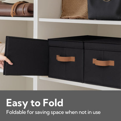 StorageWorks Large Storage Bins with Lids, Decorative Storage Boxes with Lid and PU Handles