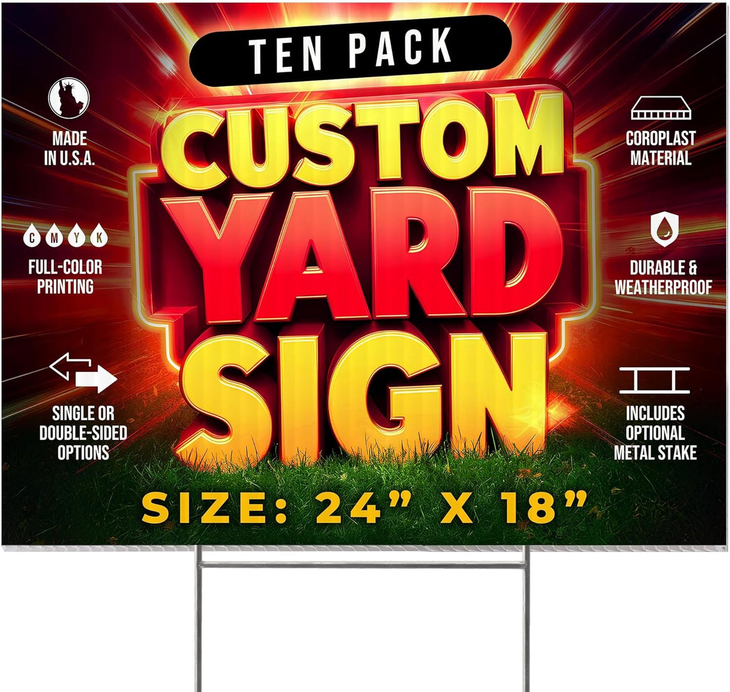 10 Pack 24"x18" Custom Yard Signs with Stakes, Personalized Yard Signs for Outdoors, Customized