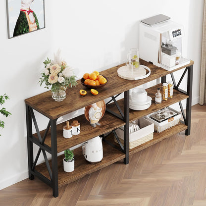 LVB Rustic Console Table, Industrial Wood Metal Sofa Table Behind Couch, Farmhouse Long Entryway
