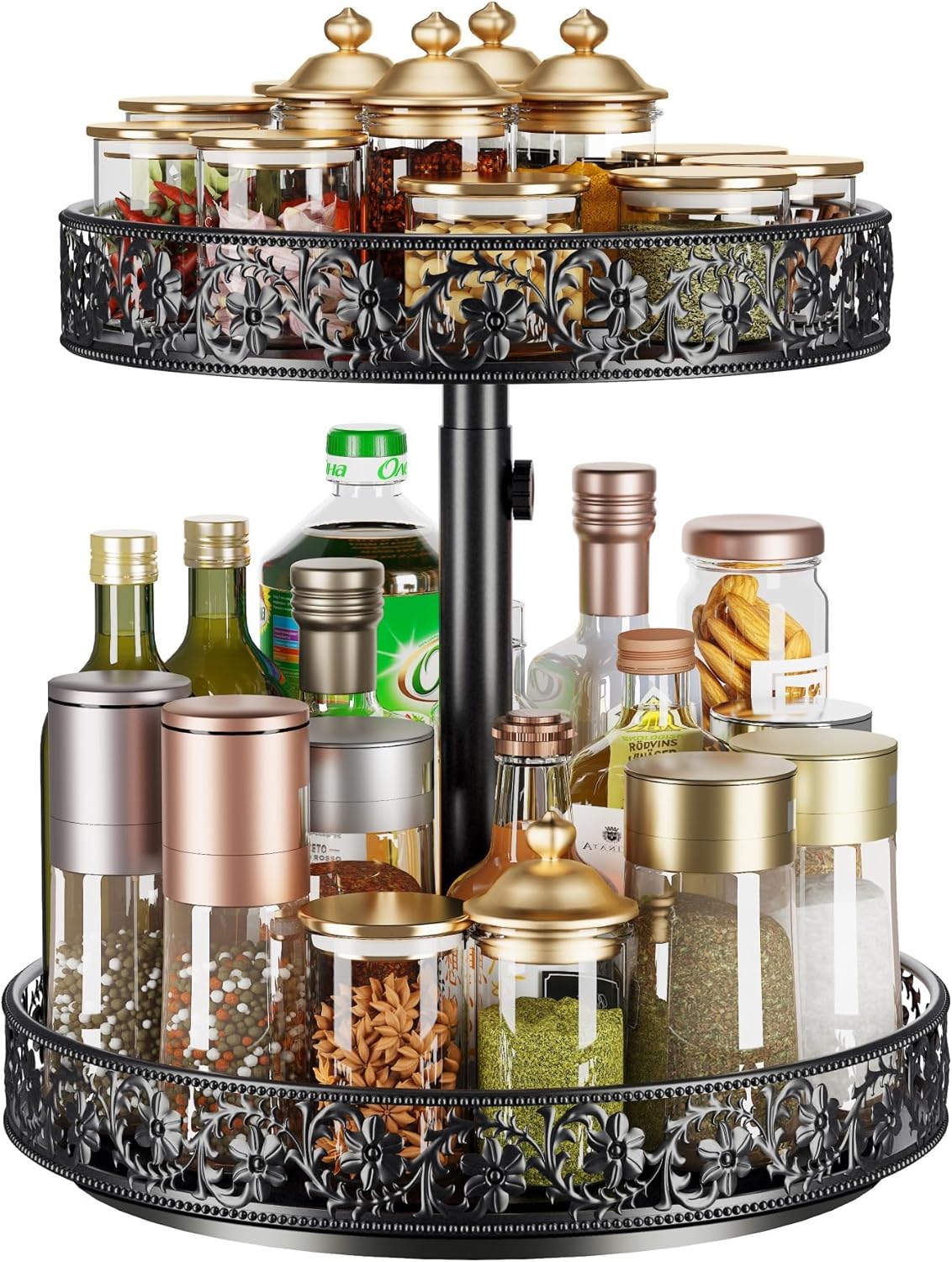 Two Tier Lazy Susan Organizer Turntable Height Adjustable, 2 Tier Lazy Susan 12 Inch Metal Easy