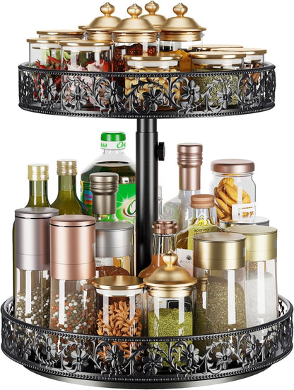 Two Tier Lazy Susan Organizer Turntable Height Adjustable, 2 Tier Lazy Susan 12 Inch Metal Easy