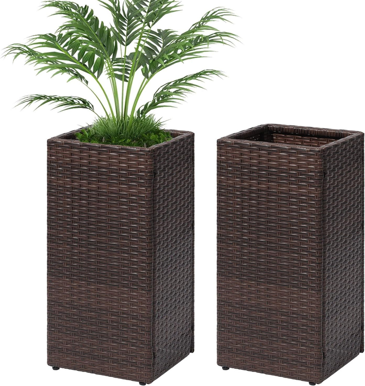 LEWIS&WAYNE Set of 2 Tall Planters for Outdoor Plants Handmade 24'' Wicker Tall Square Planter Box