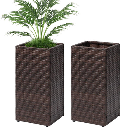 LEWIS&WAYNE Set of 2 Tall Planters for Outdoor Plants Handmade 24'' Wicker Tall Square Planter Box