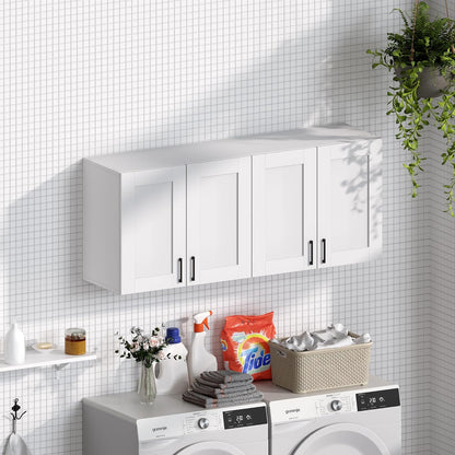 White Laundry Room Cabinets and Storage with 3 Doors and Utility Adjustable Shelf，Gabinetes Para
