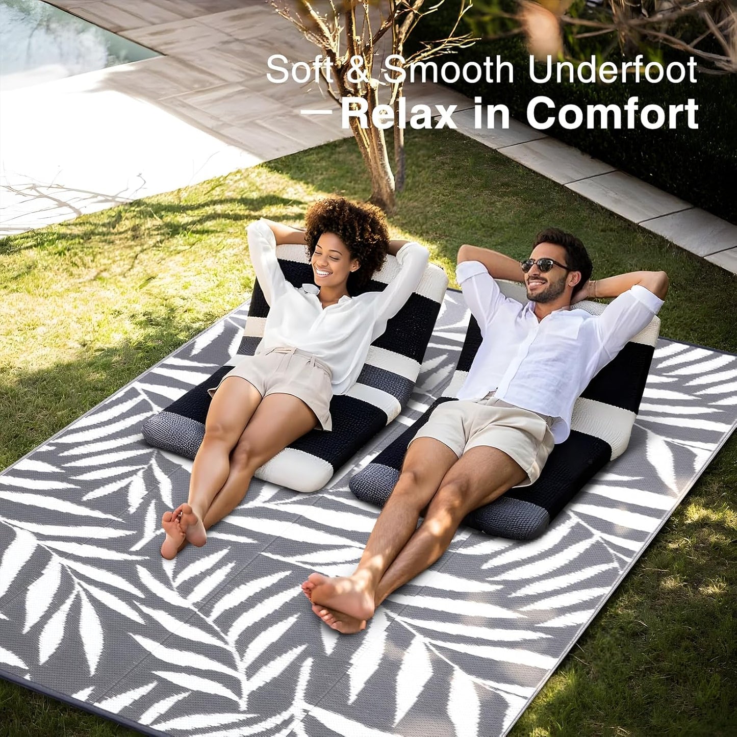 OLANLY Waterproof Outdoor Rug 6x9 ft, Reversible Outdoor Plastic Straw Rug with Leaf Pattern, RV