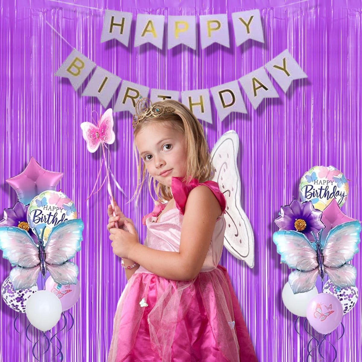 BRAVESHINE Tinsel Photo Backdrop Curtains - 2Pcs 3.2x8.2ft Pastel Purple Foil Fringe Streamer