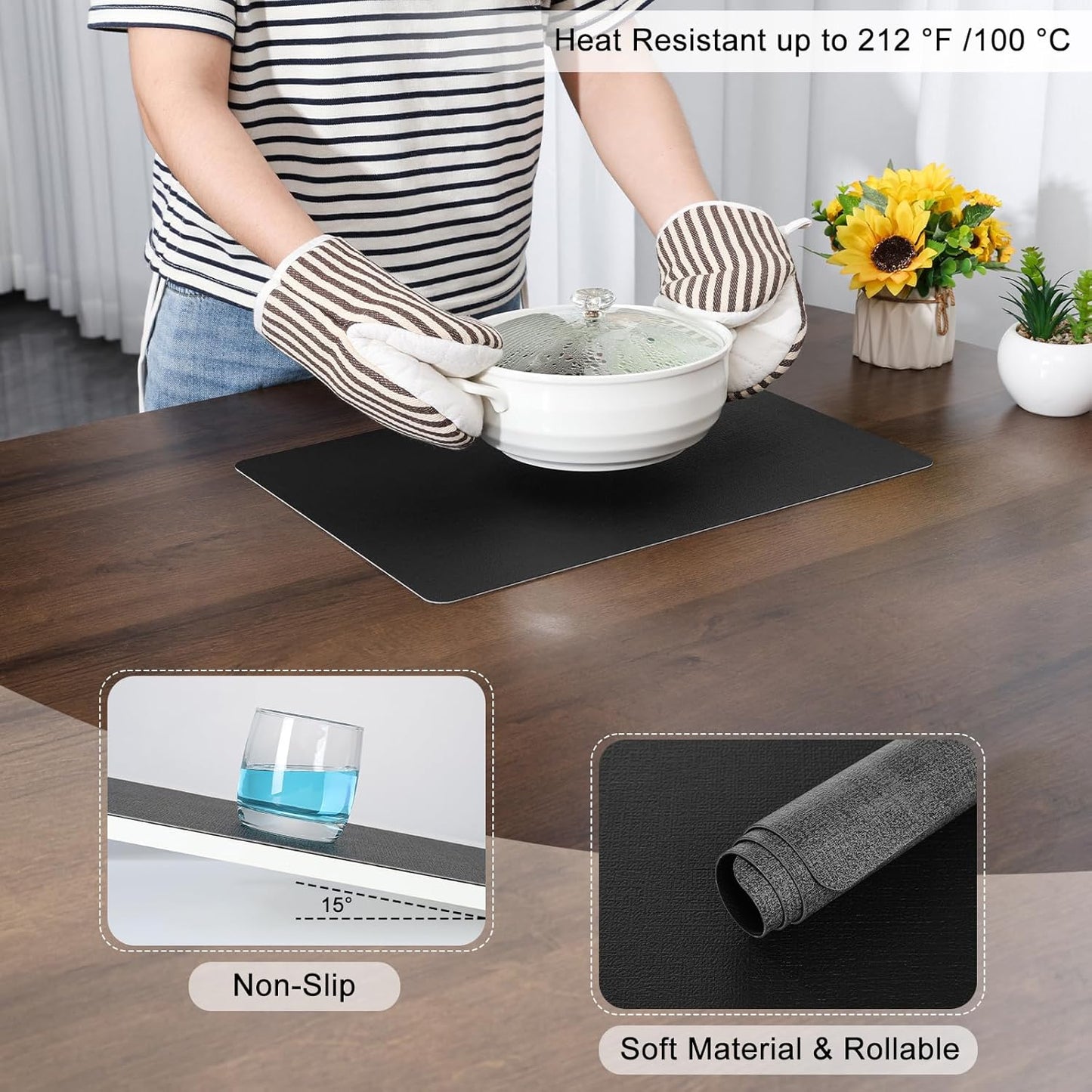 Myir JUN Dual Sided Placemats, Faux Leather Set of 8 for Dining Table, Non-Slip Washable Heat