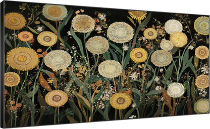 SIGNWIN 36"x72" Extra Large Framed Wall Art Whimsical Dandelion Field in Yellow and Green, Playful