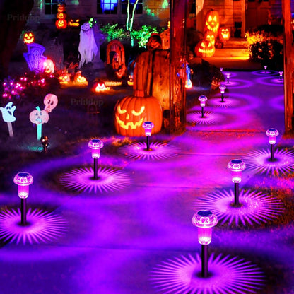 Halloween Solar Lights Outdoor 8 Pack Purple LED Waterproof Mushroom Outside Lights for Yard Garden
