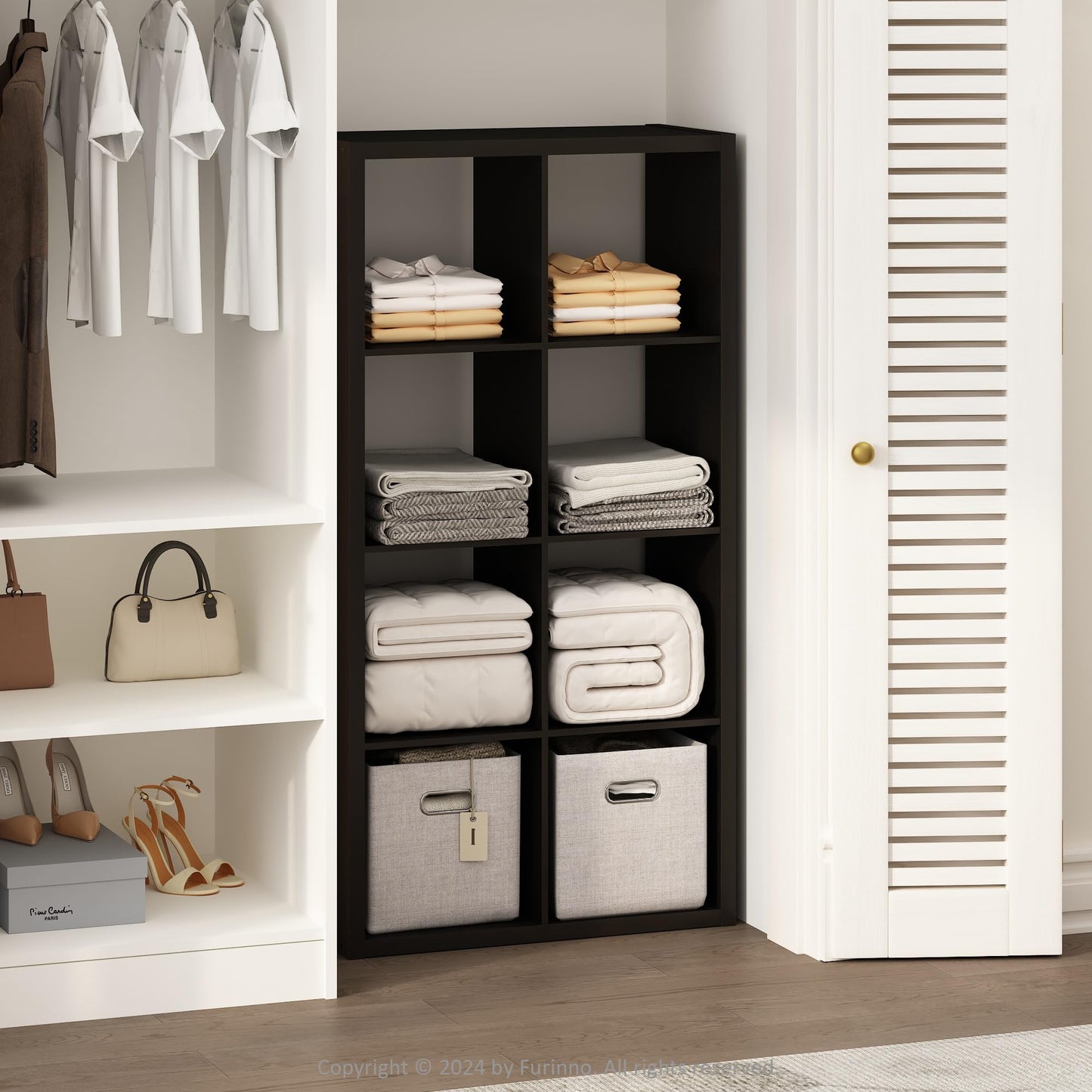 Furinno Cubic Extra Thick 8-Cube Closet Organizers and Storage, Dark Oak