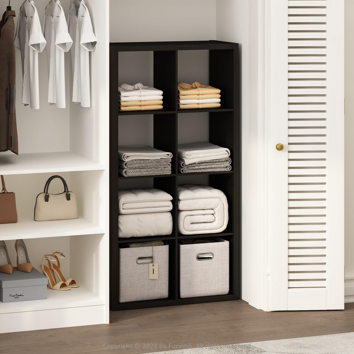 Furinno Cubic Extra Thick 8-Cube Closet Organizers and Storage, Dark Oak