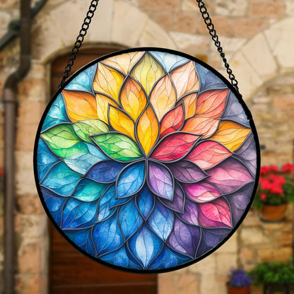 Stained Glass Window Hanging, Colorful Flower Petals Sun Catchers Diamond Glass Panel Hangings
