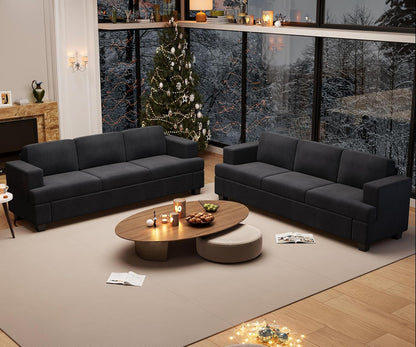 2 Piece Set Comfy Sofa Couch, 2 3-Seater Sofa with Deep Seats, Modern Sleeper Couch for Living