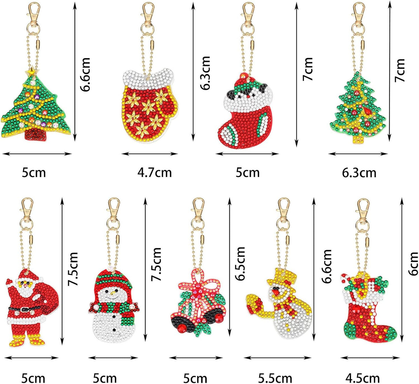 Yaomiao 17 Pieces Double Sided Diamond Art Christmas Ornaments Christmas Keychains Diamond Art Kit