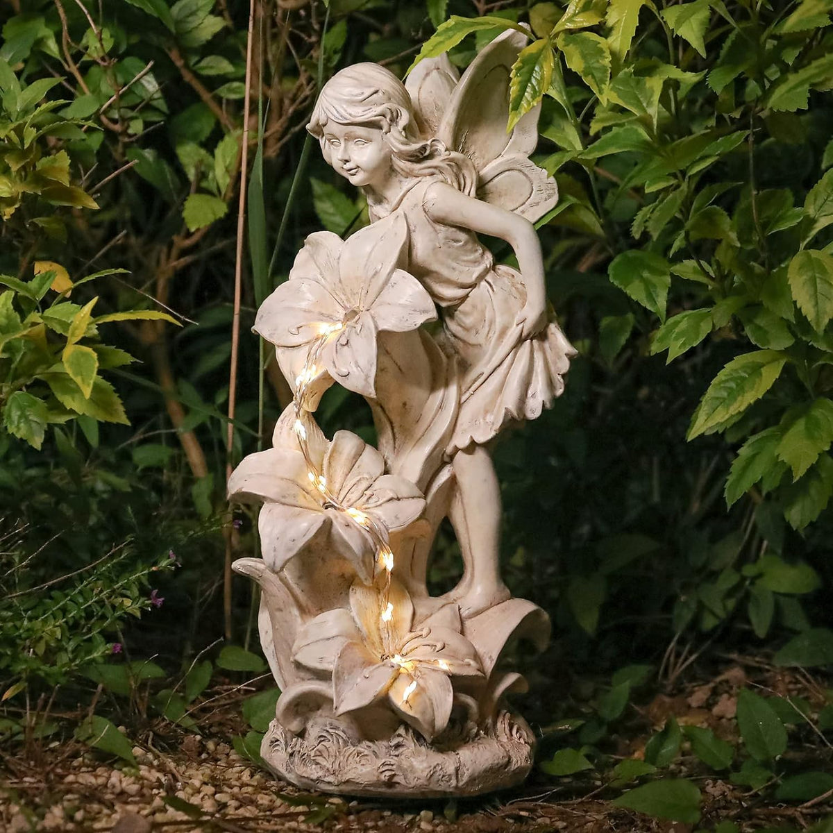 Angel Garden Statue Outdoor, Solar Powered Resin Garden Sculptures Fairy Angel Statues Waterproof