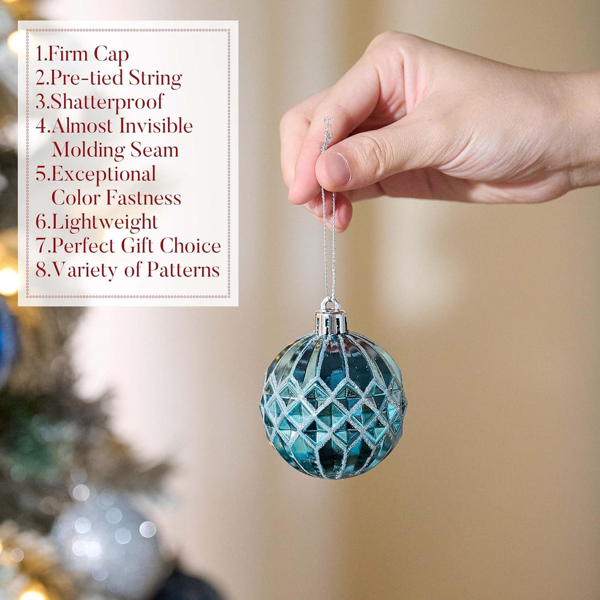 Valery Madelyn Christmas Ornaments Set, 30ct 2.36 Inches Navy Blue and Silver Shatterproof