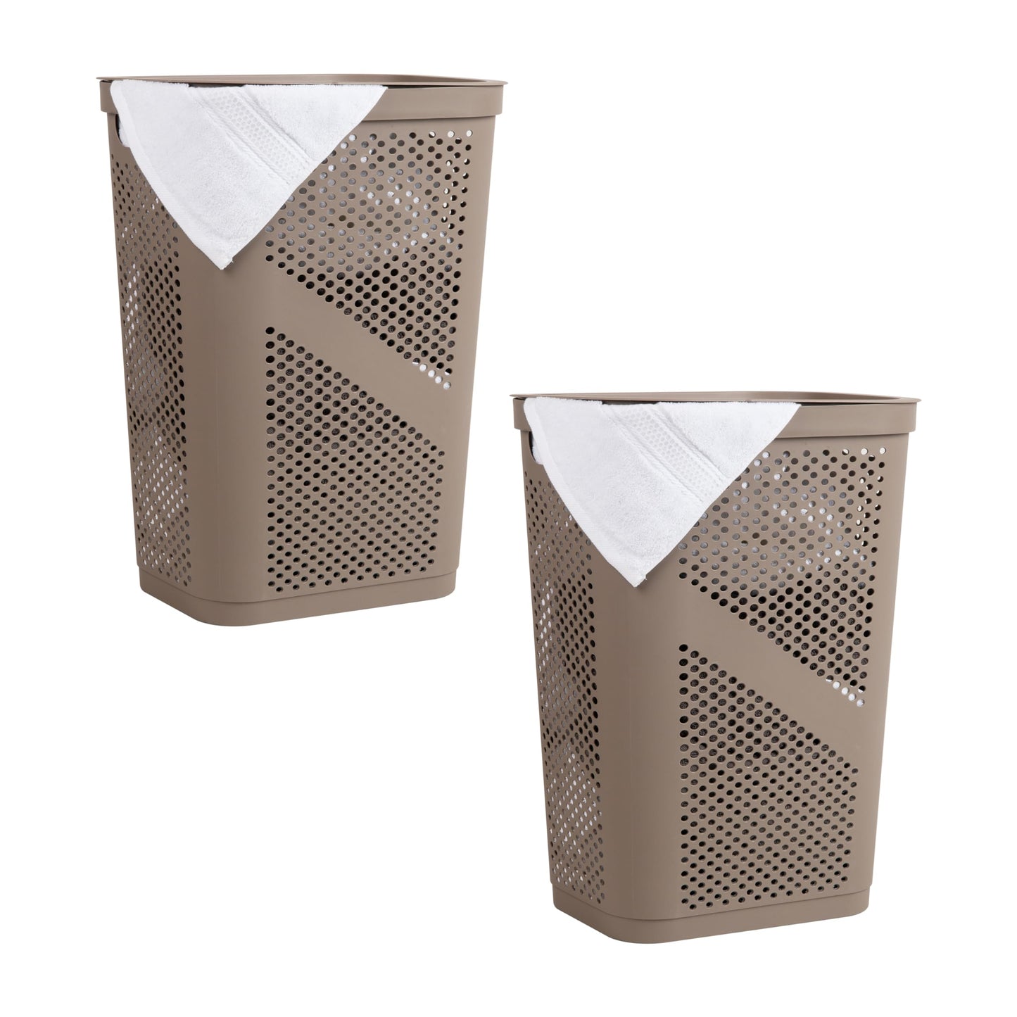 Mind Reader 60L Slim Laundry Hamper, Clothes Basket, Lid, Ventilated, Plastic, Set of 2, Tan