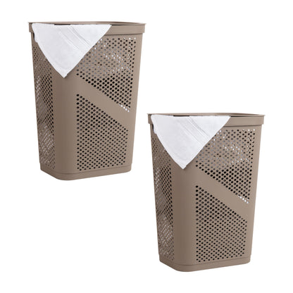 Mind Reader 60L Slim Laundry Hamper, Clothes Basket, Lid, Ventilated, Plastic, Set of 2, Tan