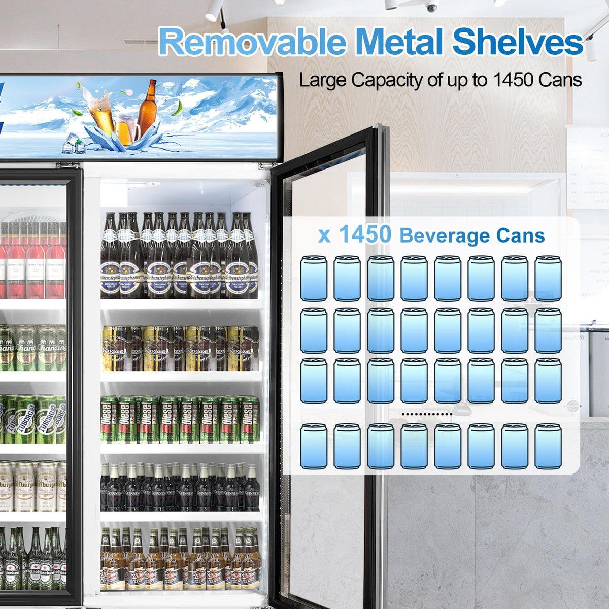 Tylza Commercial Refrigerator, Three Glass Door Display Beverage Fridge, 59.06 Cu Ft Upright