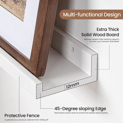 Picture Ledge Shelf, Solid Pine Wood Floating Shelves Set of 2, 48 Inches Nursery Book Shelves for