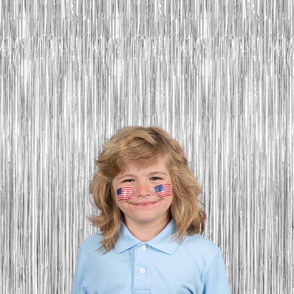 4 Pack Party Decorations, Metallic Silver Backdrop, Photo Booth Props Silver Curtains Tinsel