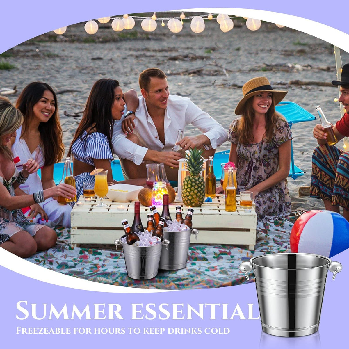 Amyhill 8 Pack Stainless Steel Ice Bucket 5.3 Quart/ 5 Liter with Handle Large Insulated Champagne