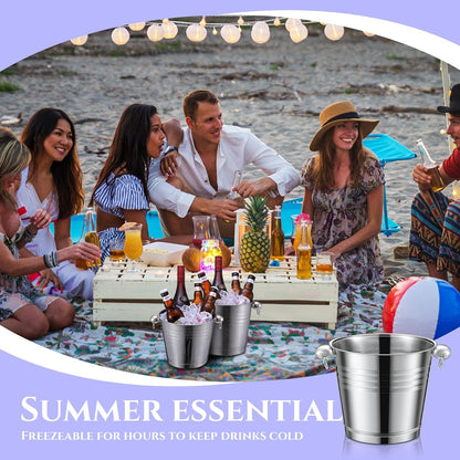 Amyhill 8 Pack Stainless Steel Ice Bucket 5.3 Quart/ 5 Liter with Handle Large Insulated Champagne