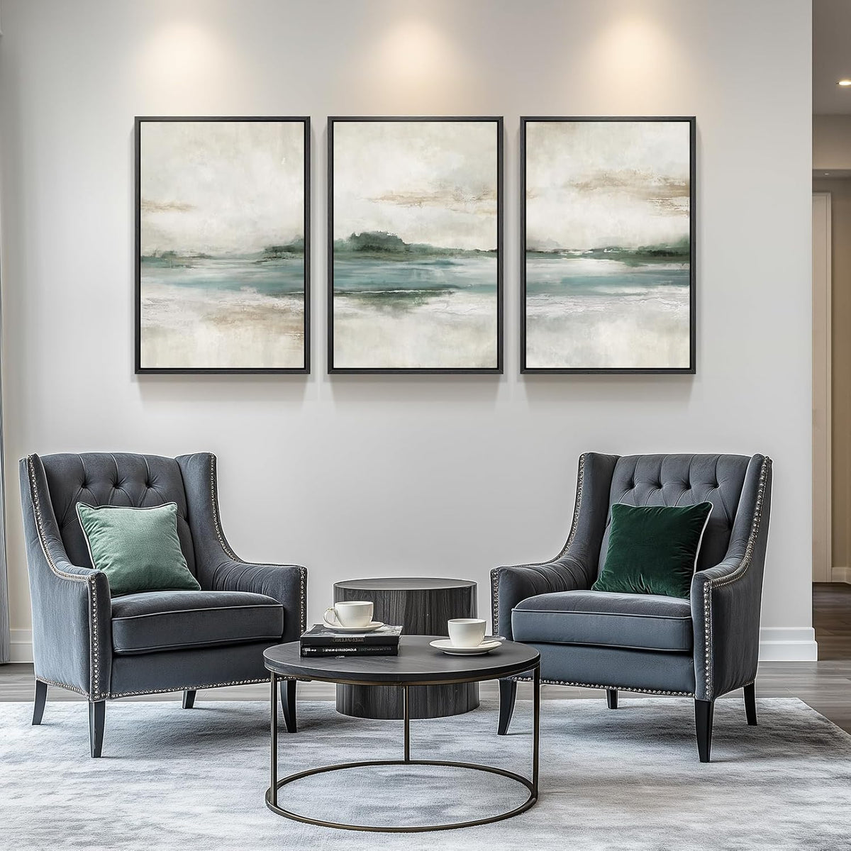 Large Framed Abstract Nature Landscape Wall Art for Living Room, Set of 3 Modern Canvas Prints