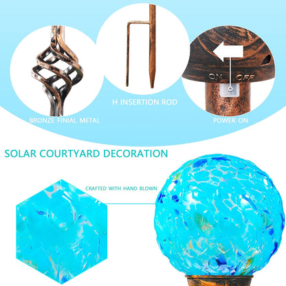 Garden Solar Lights, Decorative LED Honeycomb Glass Ball Garden Stake, Glass and Metal Outdoor