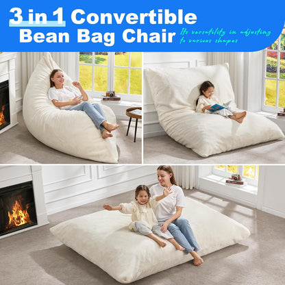 Hobestluk 3 in 1 Bean Bag Chair Giant Bean Bag Chairs for Adults with Plush Faux Fur Cover