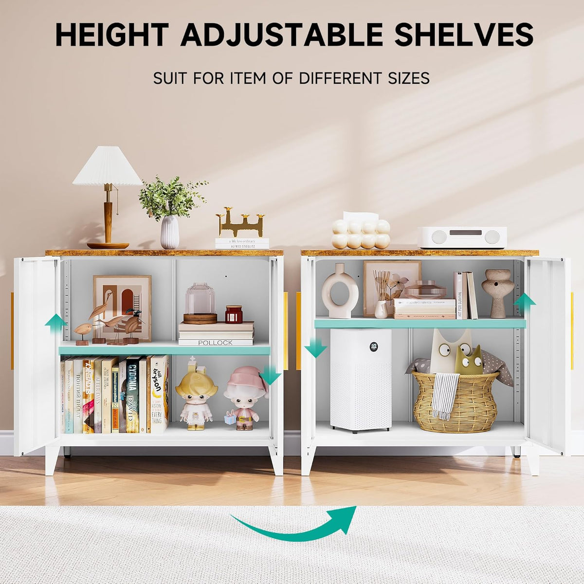 SISESOL White Storage Cabinet with Doors and Shelves,30 inch Small Pantry Cabinet Sideboard with