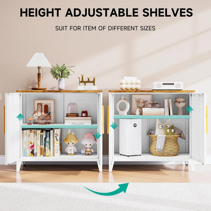 SISESOL White Storage Cabinet with Doors and Shelves,30 inch Small Pantry Cabinet Sideboard with