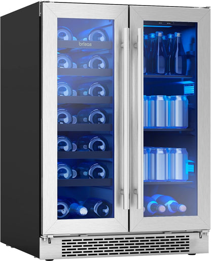 Zephyr Brisas 24 Inch Wine Fridge Dual Zone Under Counter Countertop Wine and Beverage Cooler