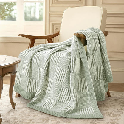 Amélie Home Chenille Knit Throw Blanket for Couch, Checkered Texture Decorative Soft Blanket for